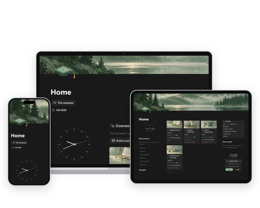 Framewise Academy Notion student planner on a laptop, tablet and phone
