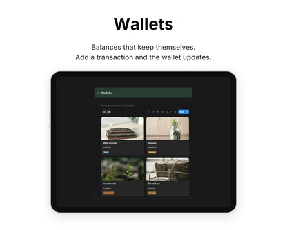 Wallets in Framewise Finance on a tablet: Add a transaction and the wallet updates