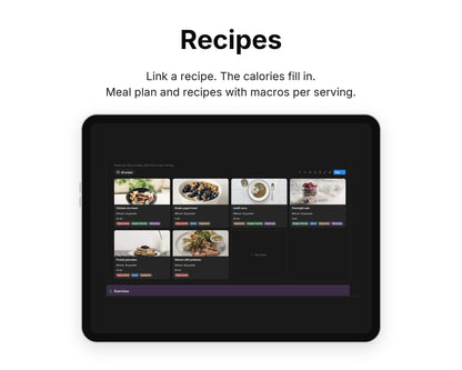 Recipes in Framewise Vitality on a tablet: Meal plan and recipes with macros per serving