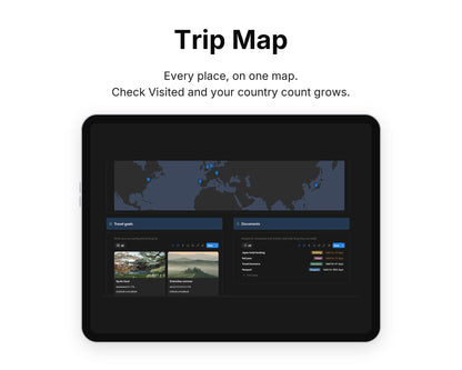 Trip Map in Framewise Voyage on a tablet: Check Visited and your country count grows
