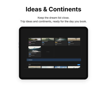Ideas & Continents in Framewise Voyage on a tablet: Trip ideas and continents, ready for the day you book