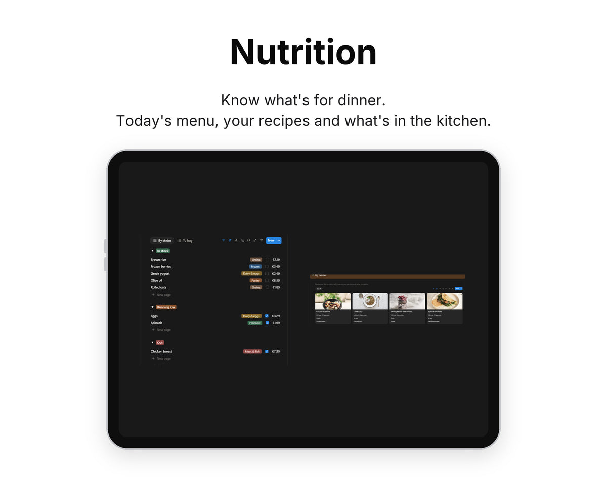 Nutrition in Framewise Life on a tablet: Today's menu, your recipes and what's in the kitchen